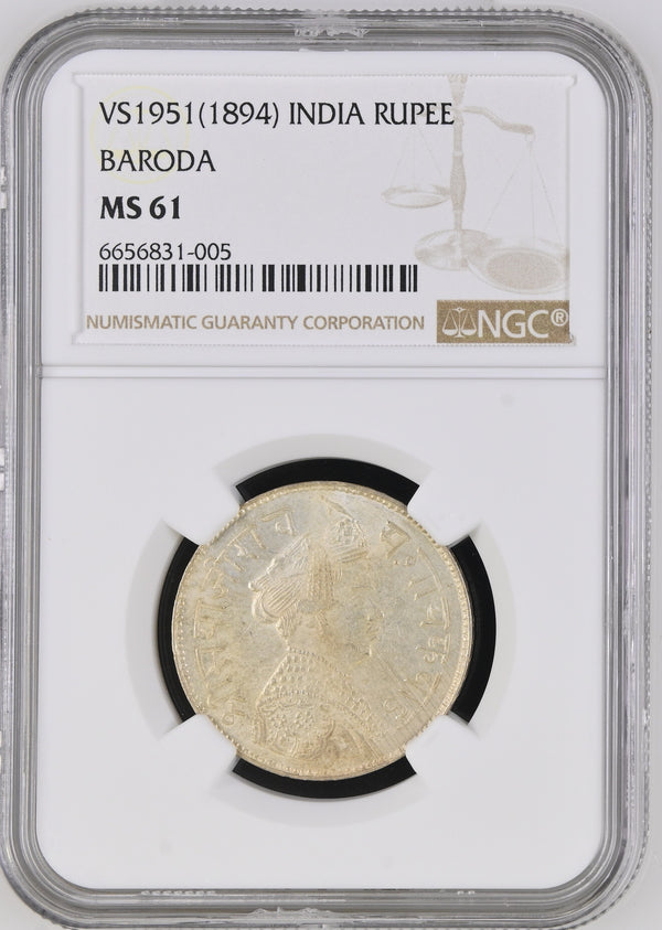 Baroda, Sayaji Rao III (1875-1938 AD), Silver Rupee, VS 1951/AD 1894 (under Victoria as Empress) - NGC MS 61 - image 3