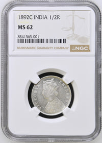 Victoria Empress, 1/2 Rupee 1892 - NGC MS 62