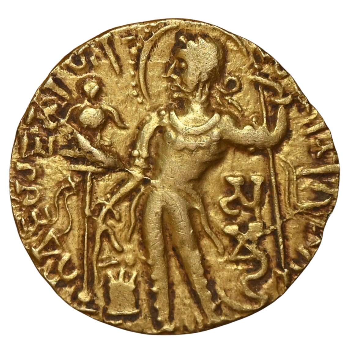 Gupta Empire,Samudragupta, Javelin type Gold Dinar (Radiating Rays Around Halo)