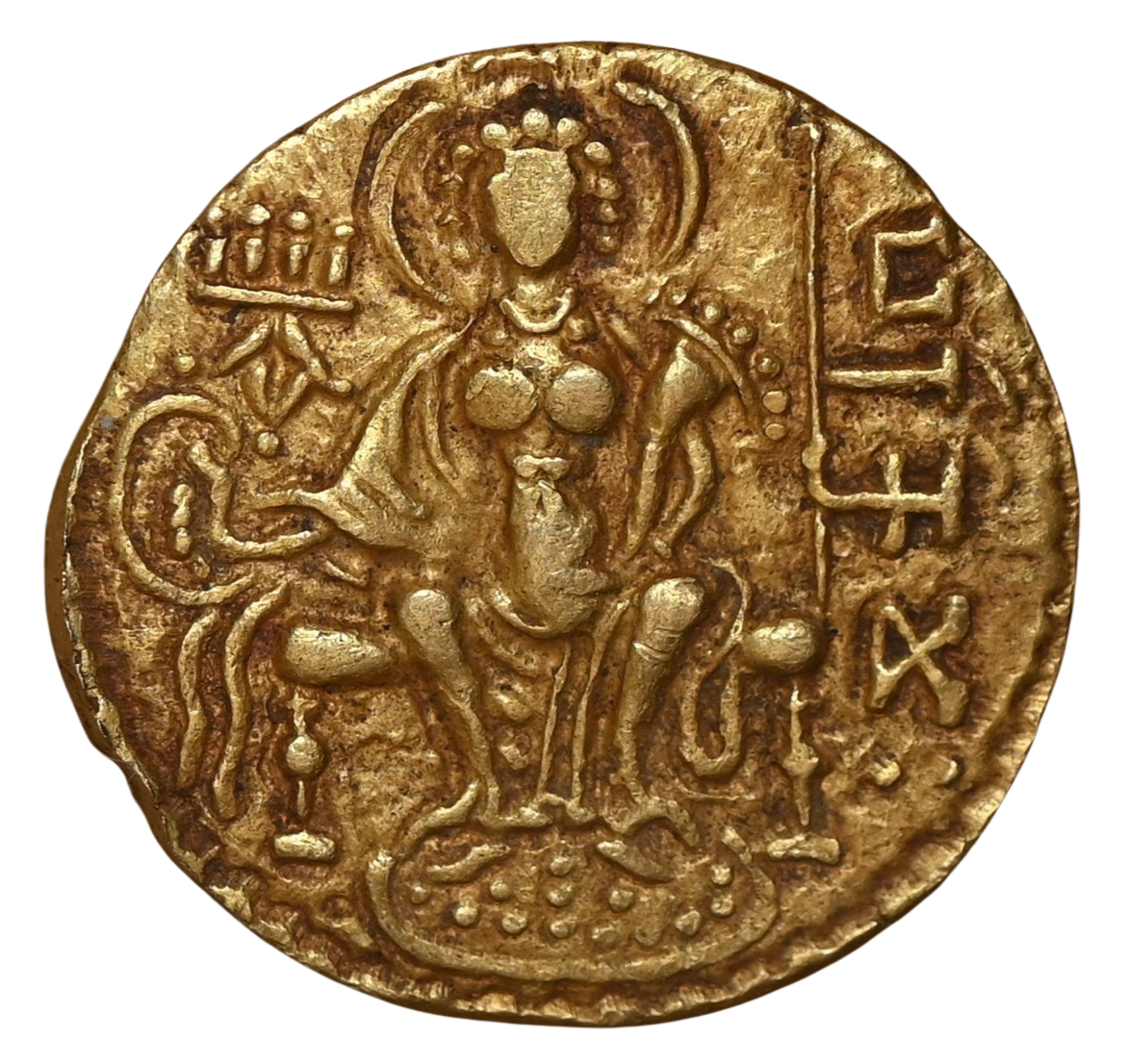 Gupta Empire,Samudragupta, Javelin type Gold Dinar (Radiating Rays Around Halo)