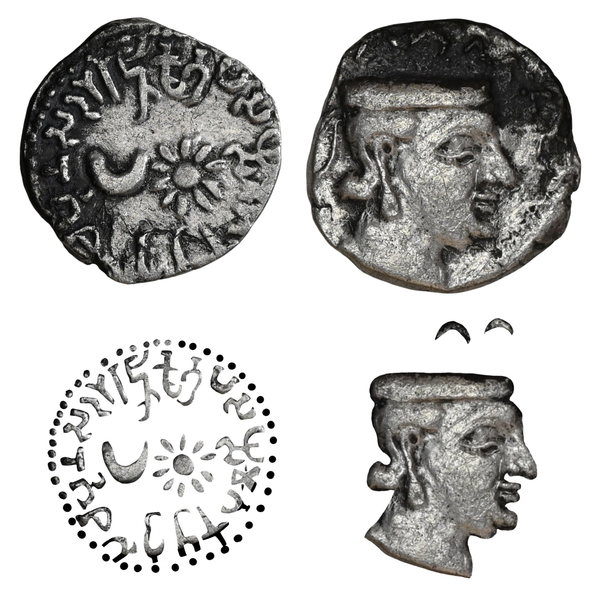 Western Kshatrapas, Karddamaka Dynasty, AR Drachm Chastana As 'Raja Ksatrapa' Trilingual Type Sun And Crescent (c. 78-130 AD) - image 1