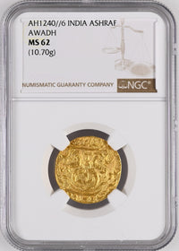 Awadh, Ghazi Ud-din Haider As King (1819-1827 AD) Gold Ashrafi, Zarb Subah Awadh Dar-us-Sultanat Lakhnau Mint - NGC MS 62- NGC MS 62