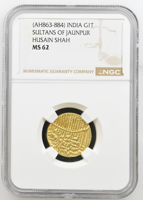 Jaunpur Sultan, Hussain Shah (ca. 1458-1479 AD), Gold Tanka Tughra Calligraphy - NGC MS 62 - image 1