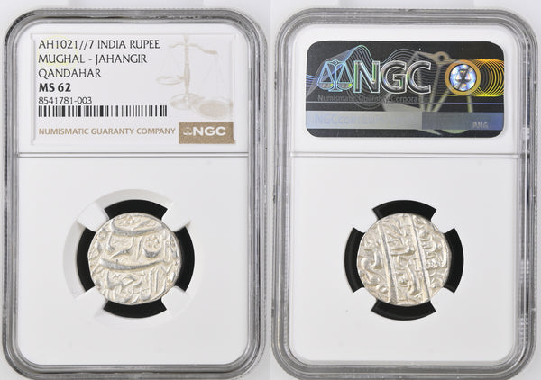 Mughals, Jahangir (1605-1627 AD), Qandahar Mint, Silver Jahangiri Rupee (20% Heavy weight) - NGC MS 62 - image 3