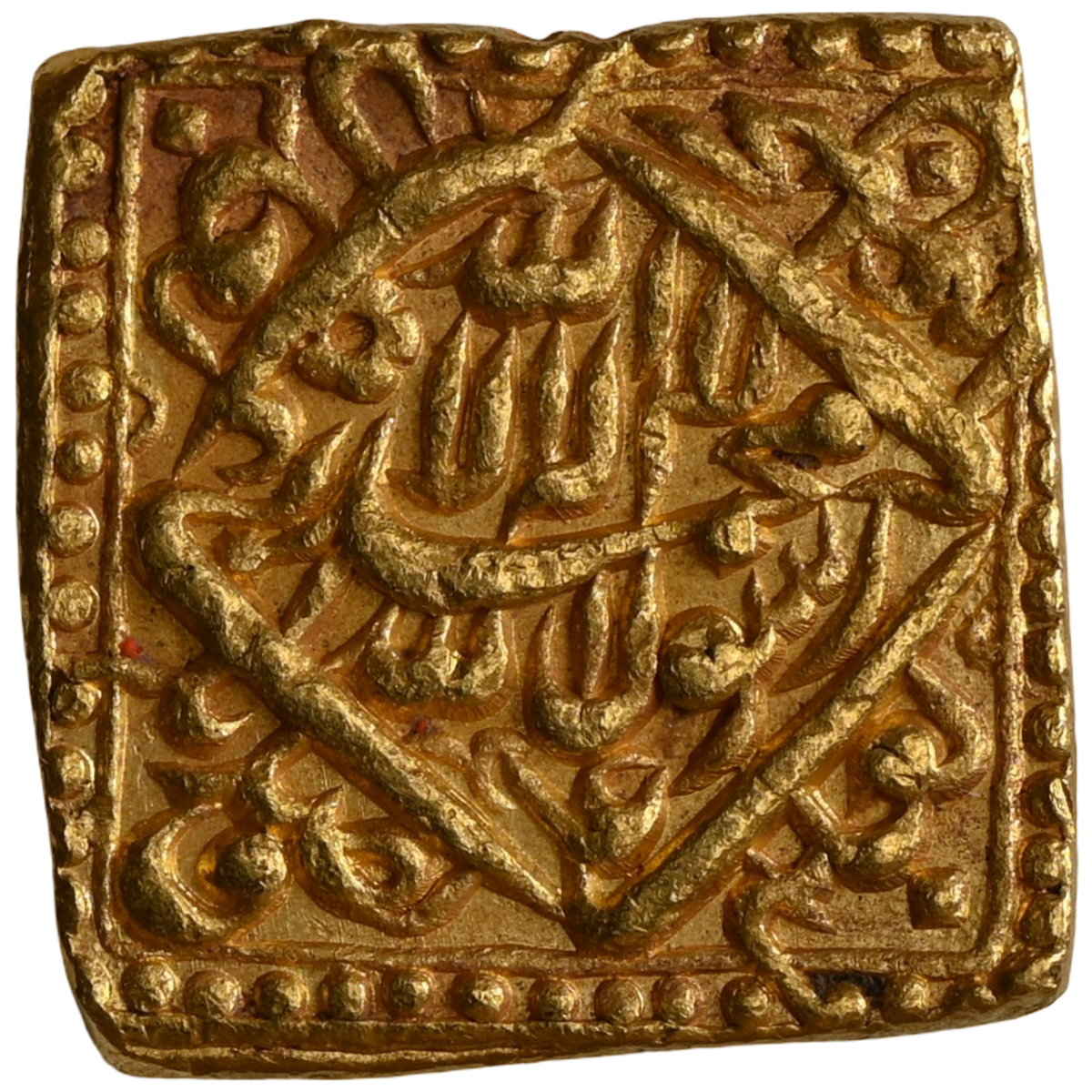 Mughal, Jalal Ud-Din Muhammad Akbar (ca. 1556–1605 AD) Gold Heavy Mohur, Urdu Zaffar Qarin Mint - Full Dotted Borders