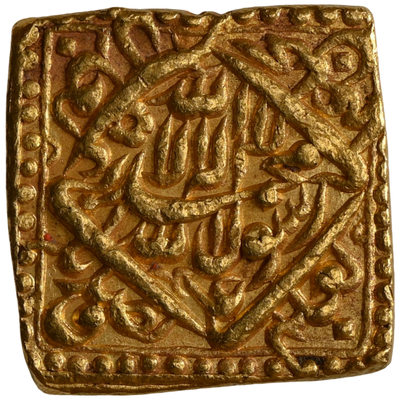 Mughal, Jalal Ud-Din Muhammad Akbar (ca. 1556–1605 AD) Gold Heavy Mohur, Urdu Zaffar Qarin Mint - Full Dotted Borders