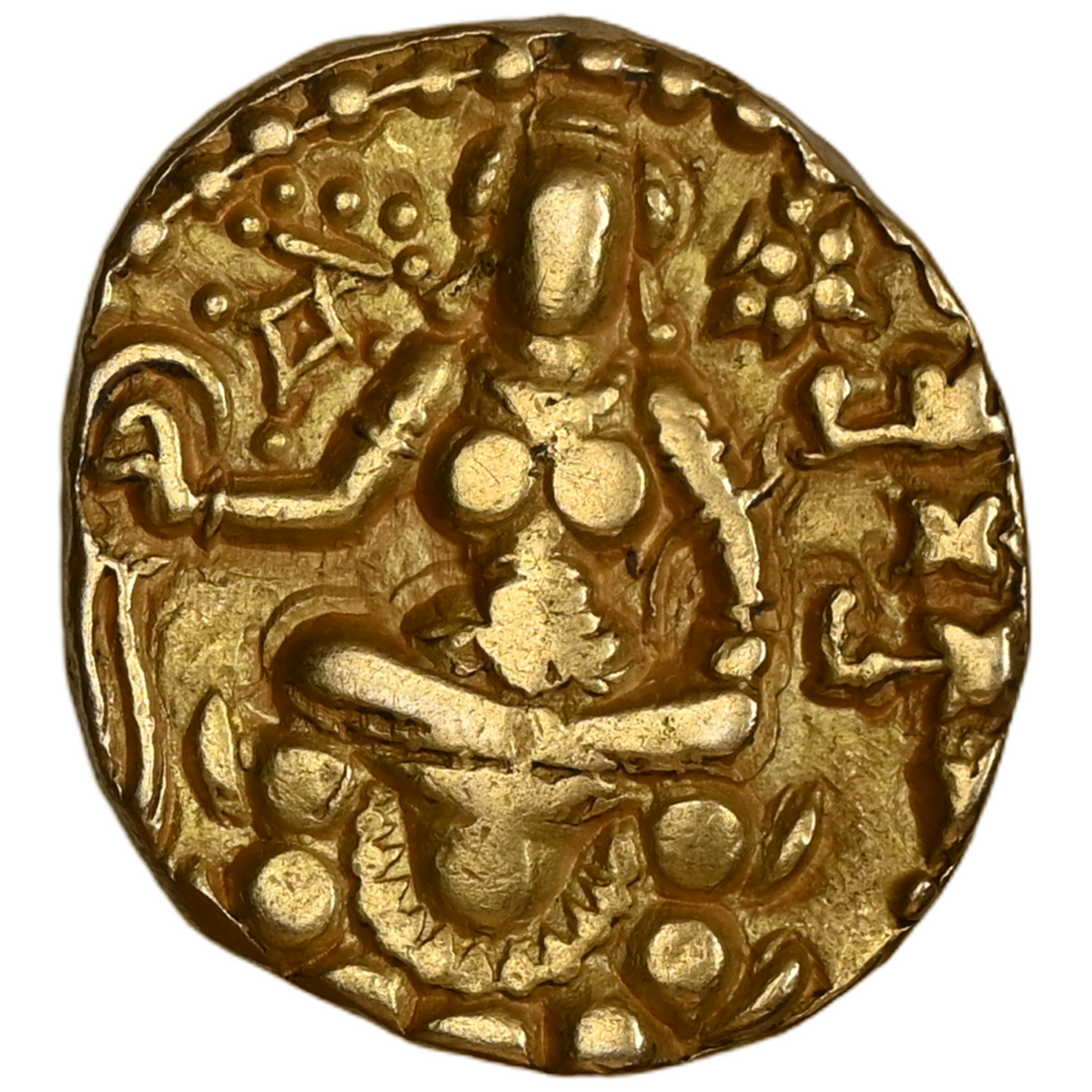 Gupta Empire, Chandragupta II (Vikramaditya), Gold Dinar 'Archer And Swordsman' Type (ca. 383-412 AD) - King Having A Long Sword On Waist