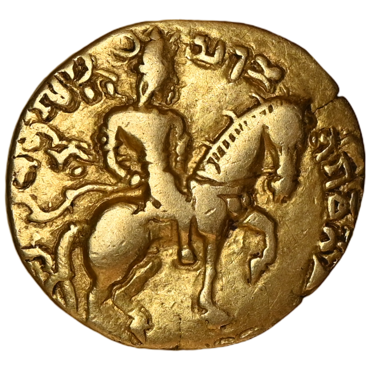Gupta Empire, Chandragupta II Vikramaditya Gold Dinar Horseman Type (AD 380-413) - With Legends 'Paramabhagwata'