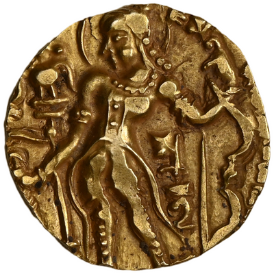 Gupta Dynasty, Skandagupta, Gold Heavy Dinar, Archer Type (ca. 455-467 AD) - With Sankhanidhi Symbol