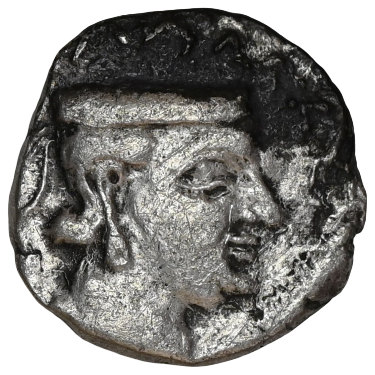 Western Kshatrapas, Karddamaka Dynasty, AR Drachm Chastana As 'Raja Ksatrapa' Trilingual Type Sun And Crescent (c. 78-130 AD)