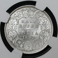 Victoria Empress, 1/2 Rupee 1892 - NGC MS 62