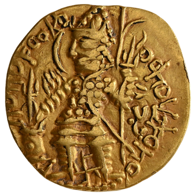 Kushano-Sasanians, Temp Ardashir – Peroz I, Gold Dinar, "OESHO" Shiva type, Mint Balkh, Large Flan With A Big Swastik Mark (255-310 CE)