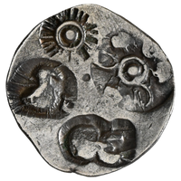 Vanga Janapada (c.a. 550-450 BC), Mahasthangarh Type, East Bengal/Northern Bangladesh Region, Brahmaputra River Group, Silver 1/2 Karshapana, ABCD type