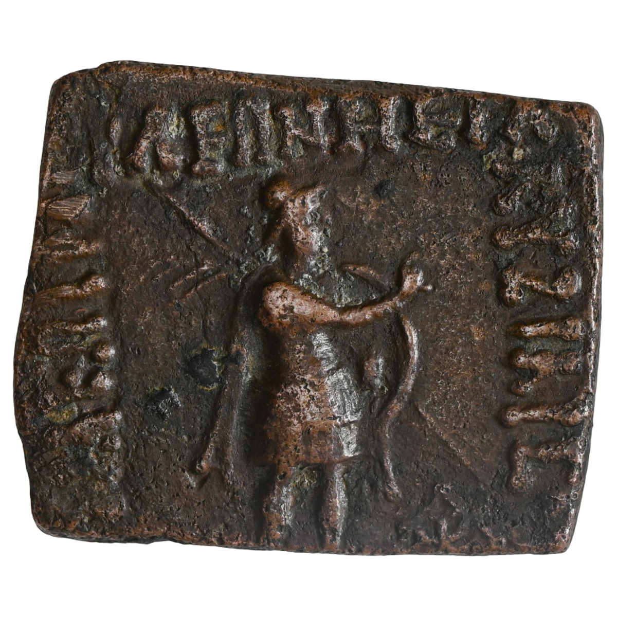 Indo Scythians, Azilises (5-45/35 BC), Copper Unit - King to right holding shield