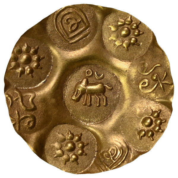 Kakatiyas Of Warangal, Gold Punch Marked Gadyana, Repousse Fabric (1100-1200 AD) - Boar To Left - image 1