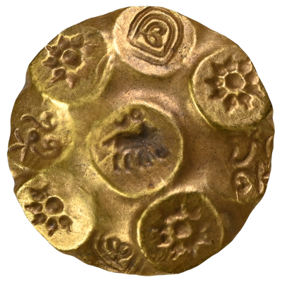 Kakatiyas Of Warangal, Gold Punch Marked Gadyana, Repousse Fabric (1100-1200 AD) - Boar To Left