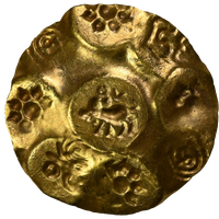 Kakatiyas Of Warangal, Gold Punch Marked Gadyana, Repousse Fabric (1100-1200 AD) - Boar To Right