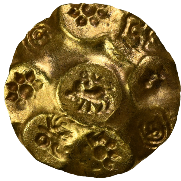 Kakatiyas Of Warangal, Gold Punch Marked Gadyana, Repousse Fabric (1100-1200 AD) - Boar To Right - image 2