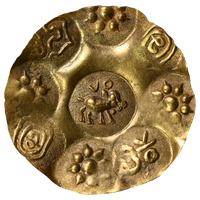 Kakatiyas Of Warangal, Gold Punch Marked Gadyana, Repousse Fabric (1100-1200 AD) - Boar To Right