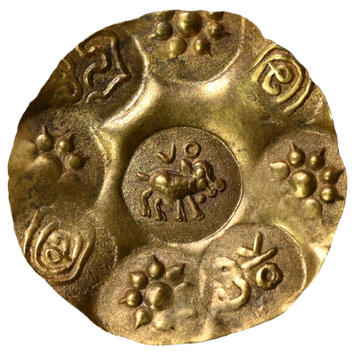 Kakatiyas Of Warangal, Gold Punch Marked Gadyana, Repousse Fabric (1100-1200 AD) - Boar To Right