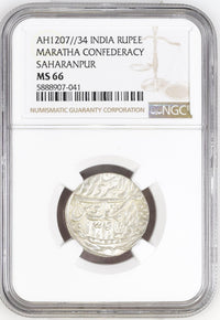 Maratha Confederacy, Saharanpur Dar-us-surur Mint, Silver Rupee - NGC MS 66
