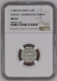 Assam Kingdom, Lakshmi Simha or Siu-Nyeo-Pha (1769-1780 AD), Silver ½ Rupee - NGC 64 Top Pop