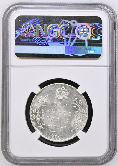 Edward VII silver Rupee Overdate 1910/00 Bombay Mint - NGC AU 58