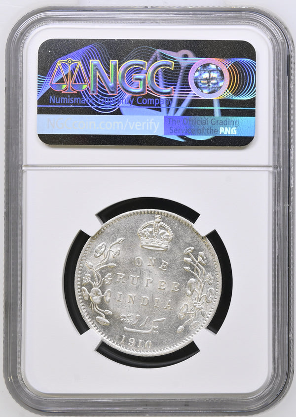 Edward VII silver Rupee Overdate 1910/00 Bombay Mint - NGC AU 58 - image 2