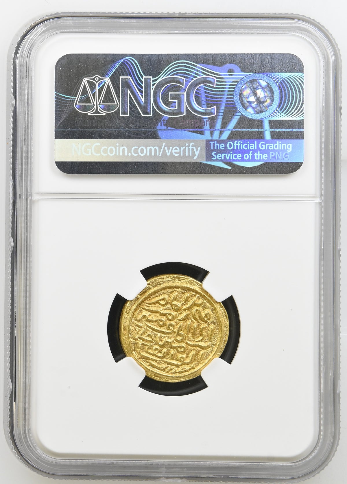 Jaunpur Sultan, Hussain Shah (ca. 1458-1479 AD), Gold Tanka Tughra Calligraphy - NGC MS 62
